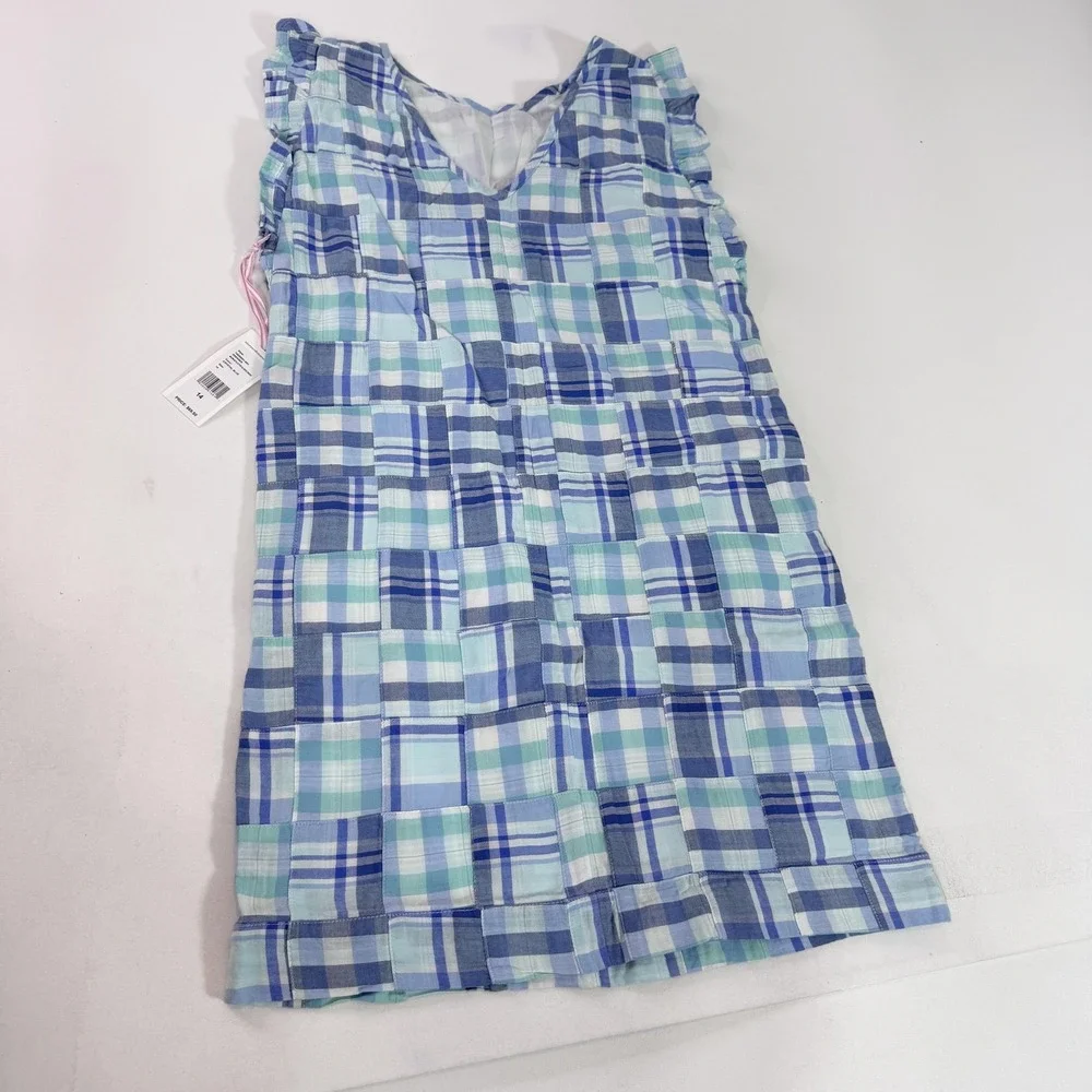 Vineyard Vines Dress Girls 14 Blue Patchwork Madras Flutter Sleeve Shift‎ Cotton